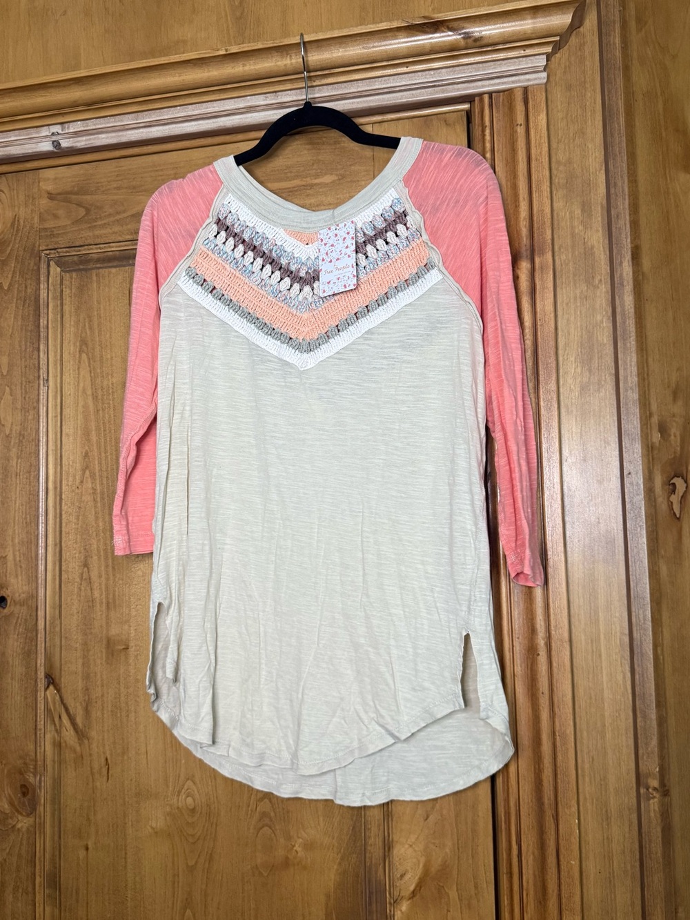 NWT Free People We The Free Swaying Palm Combo Crochet Raglan Top Large Boho